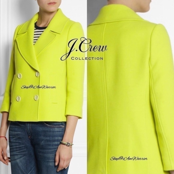 J.Crew Collection NWOT neon wool blend double breasted peacoat *shop@iamwarrior - Picture 2 of 15